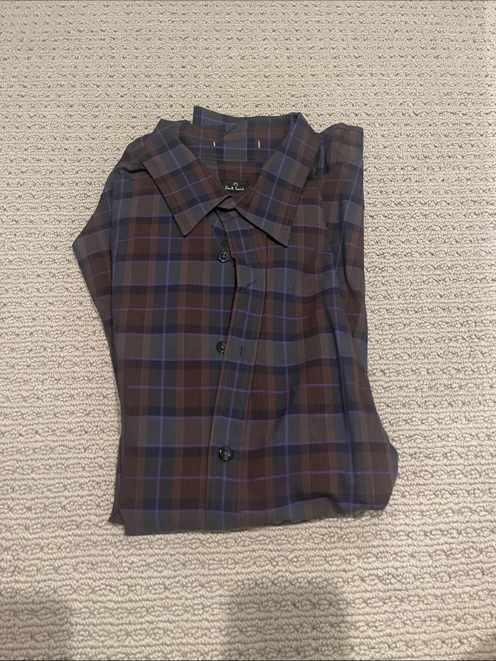 Paul Smith Brown and Blue Plaid Button-Down Shirt